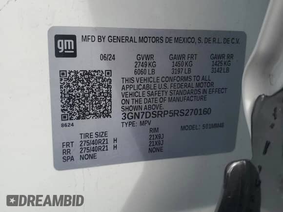 2024 Chevrolet Equinox EV RS с VIN 3GN7DSRP5RS270160, выставлен на аукционе Copart как лот 70457894 с пробегом 1 237 миль миль и Списание • Salvage title. История ставок и продаж доступна на DreamBid. Изображение 13.