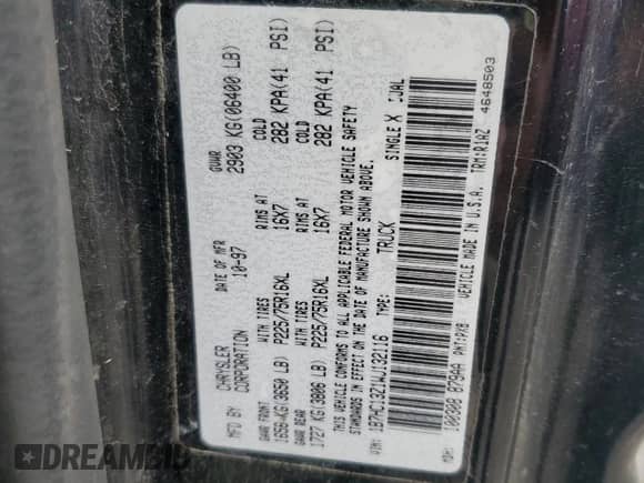 1998 Dodge 1500 с VIN 1B7HC13Z1WJ132116, выставлен на аукционе Copart как лот 53432765 с пробегом 194 066 миль миль и Списание • Salvage title. История ставок и продаж доступна на DreamBid. Изображение 12.