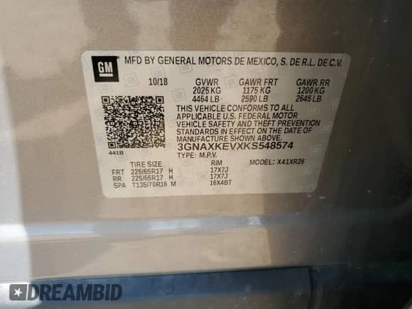 2019 Chevrolet Equinox LT с VIN 3GNAXKEVXKS548574, выставлен на аукционе Copart как лот 82002465 с пробегом 105 126 миль миль и Списание • Salvage title. История ставок и продаж доступна на DreamBid. Изображение 13.