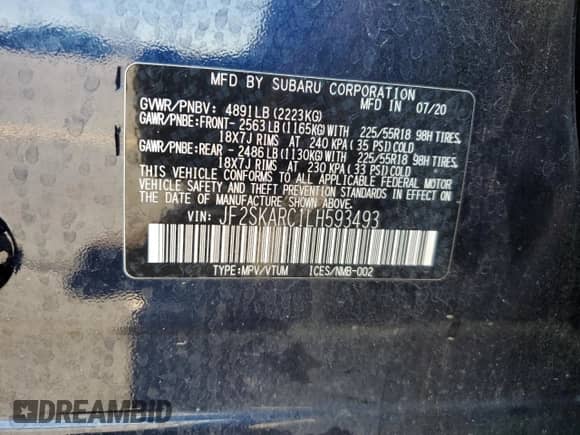 2020 Subaru Forester Special Sports z VIN JF2SKARC1LH593493, wystawiony jako Copart lot #72087835 z przebiegiem 35 572 mil mil oraz Szkoda całkowita • Salvage title. Historia ofert i sprzedaży dostępna na DreamBid. Obrazek 14.