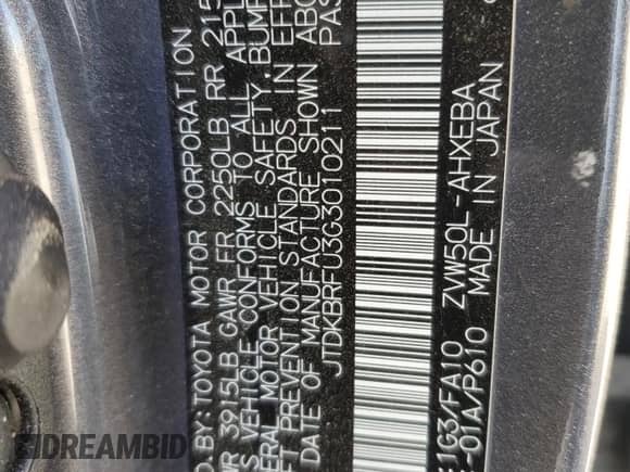 2016 Toyota Prius Two с VIN JTDKBRFU3G3010211, выставлен на аукционе Copart как лот 57792565 с пробегом Не указан миль и На запчасти • Non repairable. История ставок и продаж доступна на DreamBid. Изображение 12.