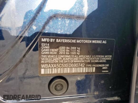 2014 BMW 5 Series 535d с VIN WBAXA5C5XED690742, выставлен на аукционе Copart как лот 65419225 с пробегом 100 835 миль миль и Списание • Salvage title. История ставок и продаж доступна на DreamBid. Изображение 12.
