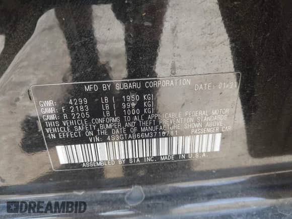 2021 Subaru Impreza с VIN 4S3GTAB66M3710781, выставлен на аукционе IAAI как лот 42619826 с пробегом 39 328 миль миль и . История ставок и продаж доступна на DreamBid. Изображение 9.