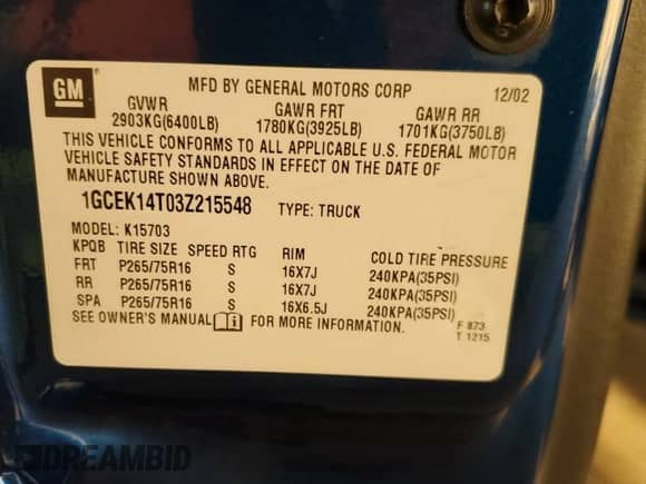 2003 Chevrolet Silverado 1500 LS с VIN 1GCEK14T03Z215548, выставлен на аукционе Copart как лот 85168284 с пробегом 139 787 миль миль и Списание • Salvage title. История ставок и продаж доступна на DreamBid. Изображение 14.