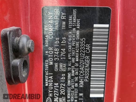 2015 Hyundai Veloster RE:FLEX with VIN KMHTC6AD2FU223355, listed as a Copart auction lot 54915555 with 62,165 mi miles and Salvage title. Bid and sale history available at DreamBid. Image 12.