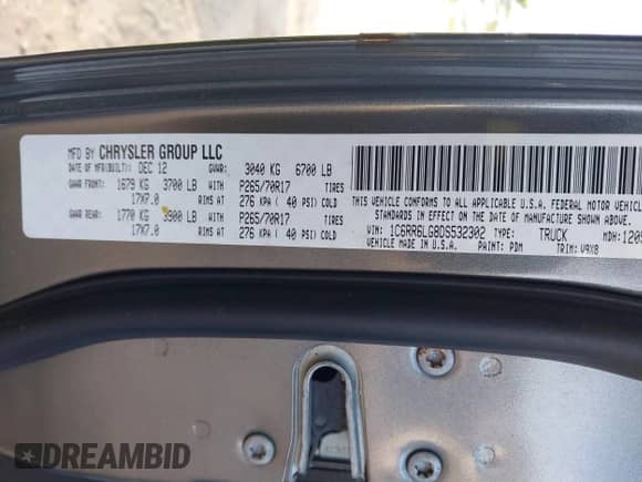 2013 Ram 1500 SLT z VIN 1C6RR6LG8DS532302, wystawiony jako IAAI lot #42038518 z przebiegiem 146 523 mil mil oraz . Historia ofert i sprzedaży dostępna na DreamBid. Obrazek 9.