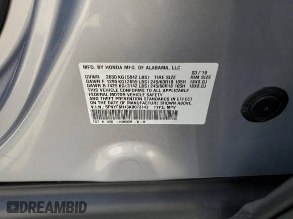 2019 Honda Pilot LX с VIN 5FNYF6H13KB073143, выставлен на аукционе Copart как лот 56280495 с пробегом 172 265 миль миль и Списание • Salvage title. История ставок и продаж доступна на DreamBid. Изображение 13.