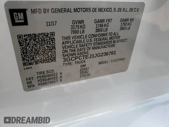 2018 Chevrolet Silverado 1500 High Country with VIN 3GCPCTEJ1JG236761, listed as a Copart auction lot 82572874 with 101,377 mi miles and Salvage title. Bid and sale history available at DreamBid. Image 15.