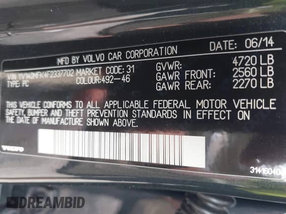 2015 Volvo S60 T5 Drive-E Premier with VIN YV140MFK4F2337702, listed as a IAAI auction lot 42771004 with 129,348 mi miles and . Bid and sale history available at DreamBid. Image 9.