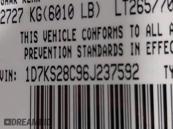 2006 Dodge 2500 SLT с VIN 1D7KS28C96J237592, выставлен на аукционе IAAI как лот 41389425 с пробегом 277 282 миль миль и . История ставок и продаж доступна на DreamBid. Изображение 9.