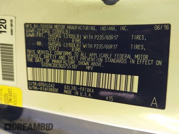 2016 Toyota Sienna XLE with VIN 5TDYK3DC9GS755187, listed as a IAAI auction lot 41344816 with 106,694 mi miles and . Bid and sale history available at DreamBid. Image 9.