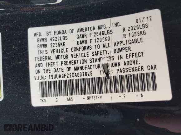 2012 Acura TL Auto с VIN 19UUA9F22CA007625, выставлен на аукционе IAAI как лот 42415989 с пробегом 155 974 миль миль и . История ставок и продаж доступна на DreamBid. Изображение 9.