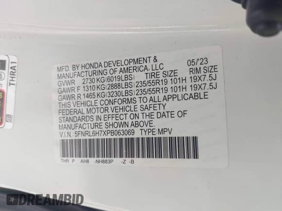 2023 Honda Odyssey Sport z VIN 5FNRL6H7XPB063069, wystawiony jako IAAI lot #42234366 z przebiegiem 28 580 mil mil oraz . Historia ofert i sprzedaży dostępna na DreamBid. Obrazek 9.