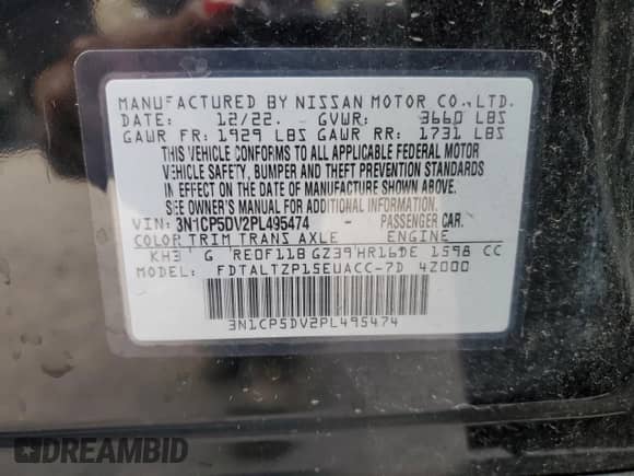 2023 Nissan Kicks SR with VIN 3N1CP5DV2PL495474, listed as a Copart auction lot 86628885 with 84,759 mi miles and Clean title. Bid and sale history available at DreamBid. Image 12.