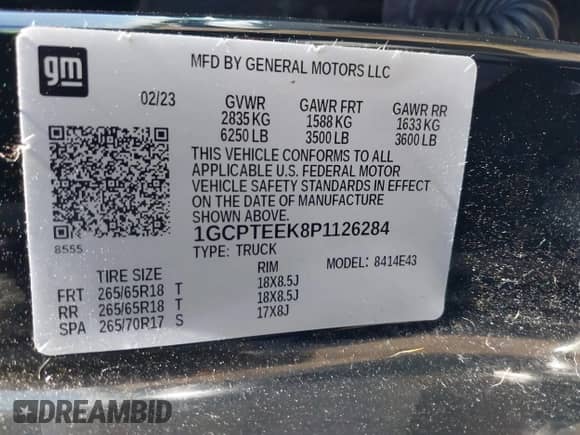 2023 Chevrolet Colorado 4WD Trail Boss with VIN 1GCPTEEK8P1126284, listed as a IAAI auction lot 42397525 with 15,917 mi miles and . Bid and sale history available at DreamBid. Image 9.