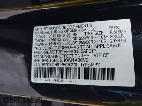 2023 Honda Pilot Elite с VIN 5FNYG1H89PB030270, выставлен на аукционе IAAI как лот 42256690 с пробегом 27 035 миль миль и . История ставок и продаж доступна на DreamBid. Изображение 9.