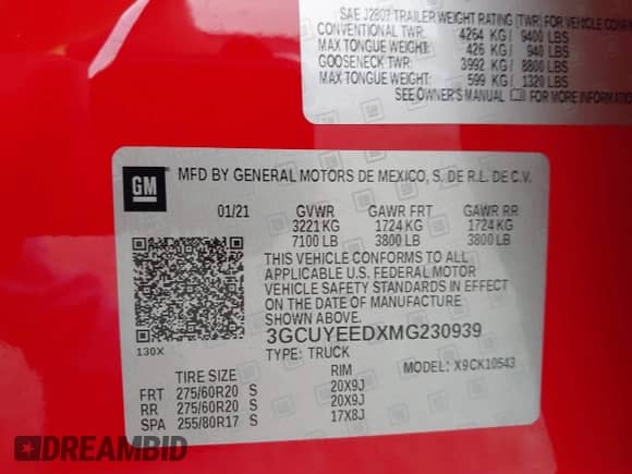 2021 Chevrolet Silverado 1500 RST z VIN 3GCUYEEDXMG230939, wystawiony jako IAAI lot #42257836 z przebiegiem 122 201 mil mil oraz . Historia ofert i sprzedaży dostępna na DreamBid. Obrazek 9.