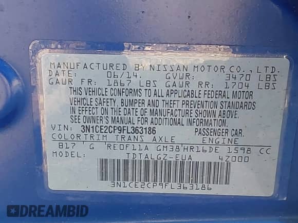 2015 Nissan Note SV z VIN 3N1CE2CP9FL363186, wystawiony jako IAAI lot #42866027 z przebiegiem 134 278 mil mil oraz . Historia ofert i sprzedaży dostępna na DreamBid. Obrazek 9.