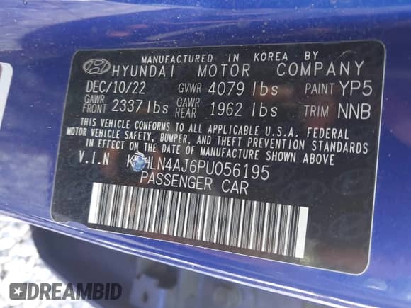 2023 Hyundai Elantra Limited с VIN KMHLN4AJ6PU056195, выставлен на аукционе IAAI как лот 42767054 с пробегом 222 423 миль миль и . История ставок и продаж доступна на DreamBid. Изображение 9.