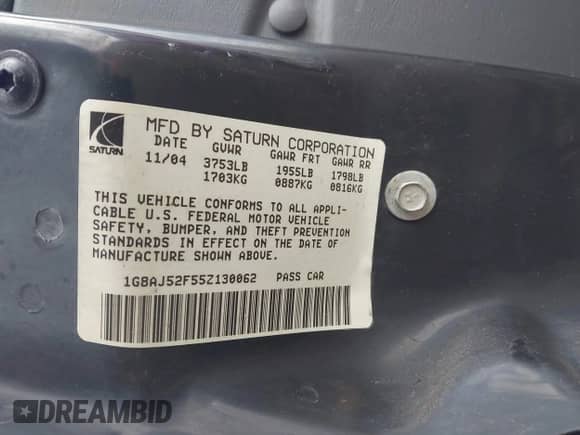 2005 Saturn ION ION 2 с VIN 1G8AJ52F55Z130062, выставлен на аукционе IAAI как лот 42308706 с пробегом 90 429 миль миль и . История ставок и продаж доступна на DreamBid. Изображение 9.