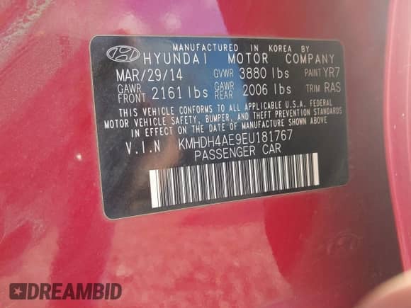 2014 Hyundai Elantra Limited с VIN KMHDH4AE9EU181767, выставлен на аукционе IAAI как лот 43545437 с пробегом 164 832 миль миль и . История ставок и продаж доступна на DreamBid. Изображение 9.