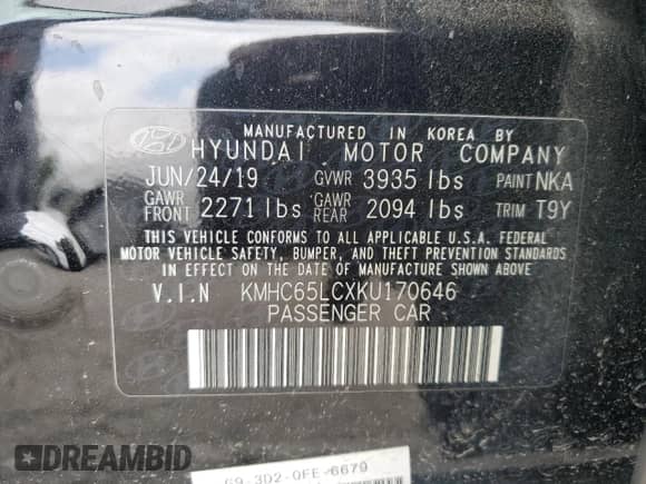 2019 Hyundai Ioniq Blue z VIN KMHC65LCXKU170646, wystawiony jako Copart lot #50733064 z przebiegiem 109 466 mil mil oraz . Historia ofert i sprzedaży dostępna na DreamBid. Obrazek 13.