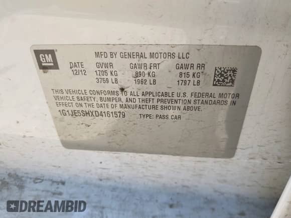 2013 Chevrolet Sonic LTZ с VIN 1G1JE5SHXD4161579, выставлен на аукционе IAAI как лот 42016612 с пробегом 248 875 миль миль и . История ставок и продаж доступна на DreamBid. Изображение 9.