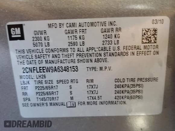 2010 Chevrolet Equinox 1LT with VIN 2CNFLEEW9A6348153, listed as a Copart auction lot 85776595 with 129,364 mi miles and Salvage title. Bid and sale history available at DreamBid. Image 13.