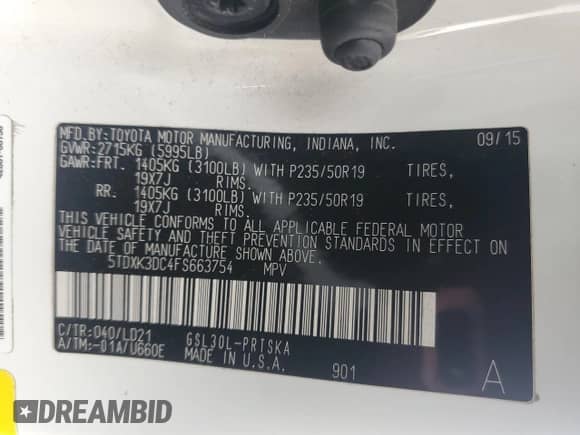 2015 Toyota Sienna SE with VIN 5TDXK3DC4FS663754, listed as a Copart auction lot 65745835 with 100,446 mi miles and Salvage title. Bid and sale history available at DreamBid. Image 13.