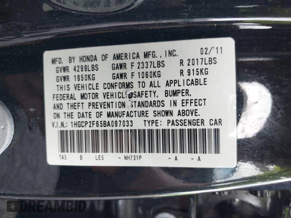 2011 Honda Accord SE с VIN 1HGCP2F65BA097033, выставлен на аукционе IAAI как лот 43183380 с пробегом 256 159 миль миль и . История ставок и продаж доступна на DreamBid. Изображение 9.