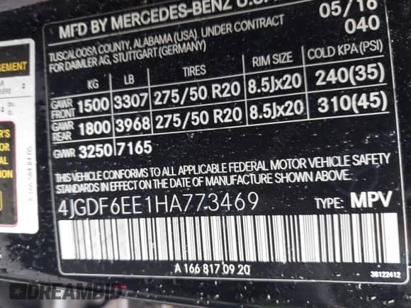 2017 Mercedes-Benz GLS 450 with VIN 4JGDF6EE1HA773469, listed as a IAAI auction lot 42333456 with 105,122 mi miles and . Bid and sale history available at DreamBid. Image 9.