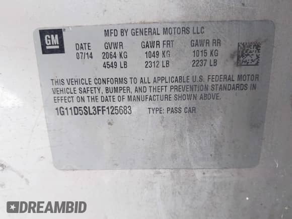 2015 Chevrolet Malibu LT с VIN 1G11D5SL3FF125683, выставлен на аукционе IAAI как лот 43192735 с пробегом 164 552 миль миль и . История ставок и продаж доступна на DreamBid. Изображение 9.