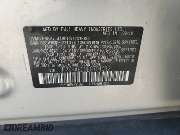 2011 Subaru Forester X z VIN JF2SHABC0BG704032, wystawiony jako Copart lot #68968225 z przebiegiem 148 742 mil mil oraz Czysty tytuł • Clean title. Historia ofert i sprzedaży dostępna na DreamBid. Obrazek 12.