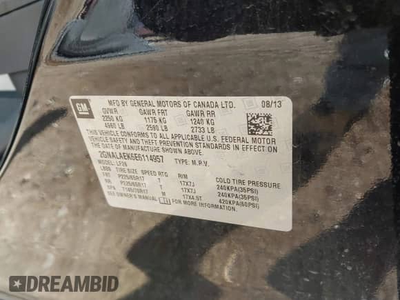 2014 Chevrolet Equinox LS с VIN 2GNALAEK6E6114957, выставлен на аукционе IAAI как лот 43530103 с пробегом 124 110 миль миль и . История ставок и продаж доступна на DreamBid. Изображение 9.