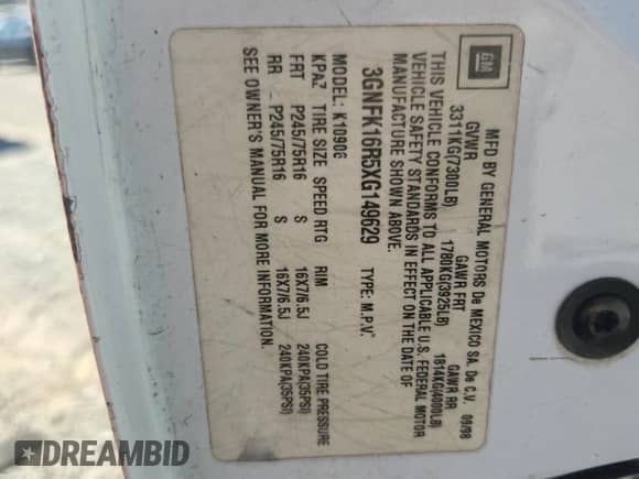 1999 Chevrolet Suburban с VIN 3GNFK16R5XG149629, выставлен на аукционе Copart как лот 90065225 с пробегом 404 104 миль миль и Списание • Salvage title. История ставок и продаж доступна на DreamBid. Изображение 13.