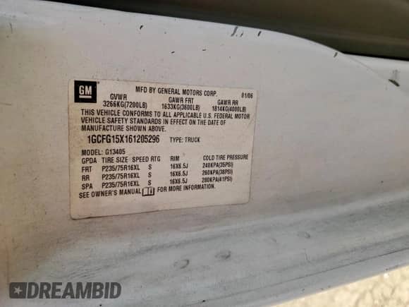 2006 Chevrolet Express Cargo with VIN 1GCFG15X161205296, listed as a Copart auction lot 81873105 with Not provided miles and Salvage title. Bid and sale history available at DreamBid. Image 12.