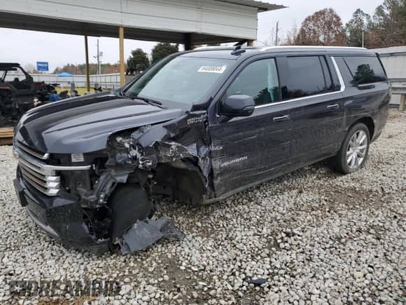 2022 Chevrolet Suburban High Country with VIN 1GNSKGKLXNR363841, listed as a Copart auction lot 84008044 with 42,053 mi miles and Salvage title. Bid and sale history available at DreamBid. Image 1.