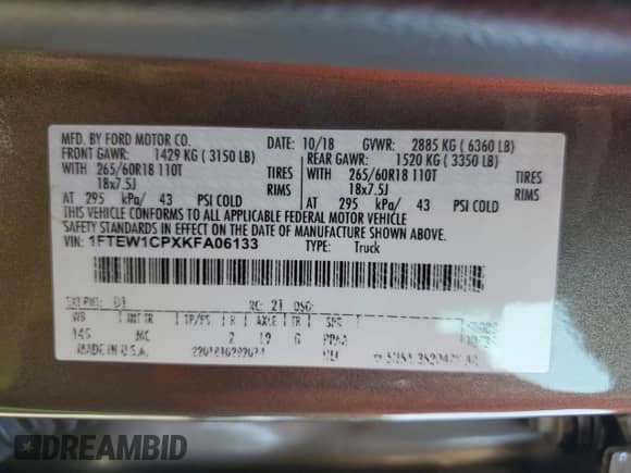 2019 Ford F-150 XL с VIN 1FTEW1CPXKFA06133, выставлен на аукционе Copart как лот 81080965 с пробегом 149 806 миль миль и Списание • Salvage title. История ставок и продаж доступна на DreamBid. Изображение 12.