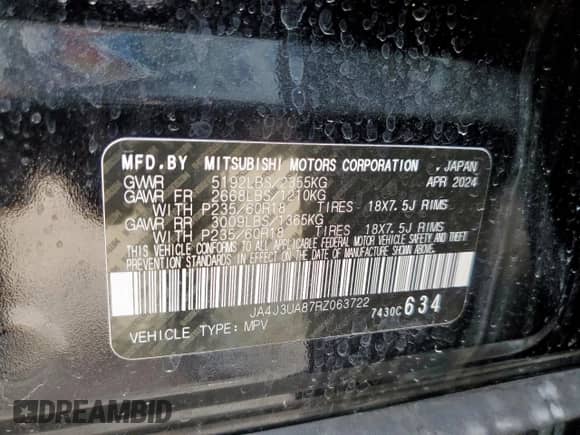 2024 Mitsubishi Outlander ES с VIN JA4J3UA87RZ063722, выставлен на аукционе Copart как лот 59882255 с пробегом 9 273 миль миль и Списание • Salvage title. История ставок и продаж доступна на DreamBid. Изображение 13.