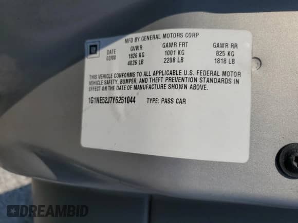 2000 Chevrolet Malibu LS с VIN 1G1NE52J7Y6251044, выставлен на аукционе Copart как лот 68111355 с пробегом Не указан миль и Списание • Salvage title. История ставок и продаж доступна на DreamBid. Изображение 12.