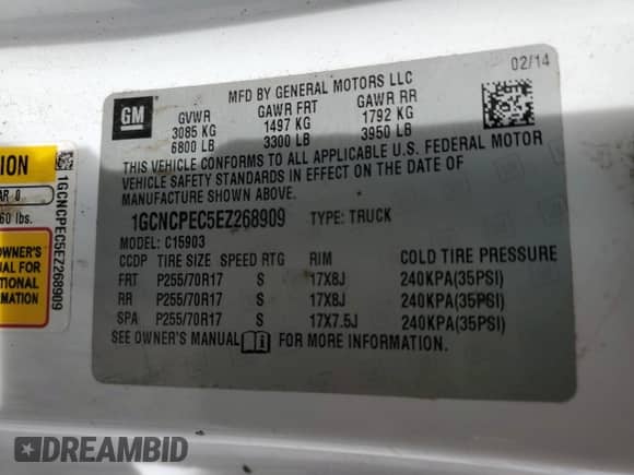 2014 Chevrolet Silverado 1500 Work Truck z VIN 1GCNCPEC5EZ268909, wystawiony jako Copart lot #54061675 z przebiegiem 189 521 mil mil oraz Szkoda całkowita • Salvage title. Historia ofert i sprzedaży dostępna na DreamBid. Obrazek 12.