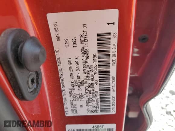 2021 Toyota Tacoma SR с VIN 5TFCZ5AN6MX273340, выставлен на аукционе Copart как лот 69212485 с пробегом 142 724 миль миль и Списание • Salvage title. История ставок и продаж доступна на DreamBid. Изображение 12.
