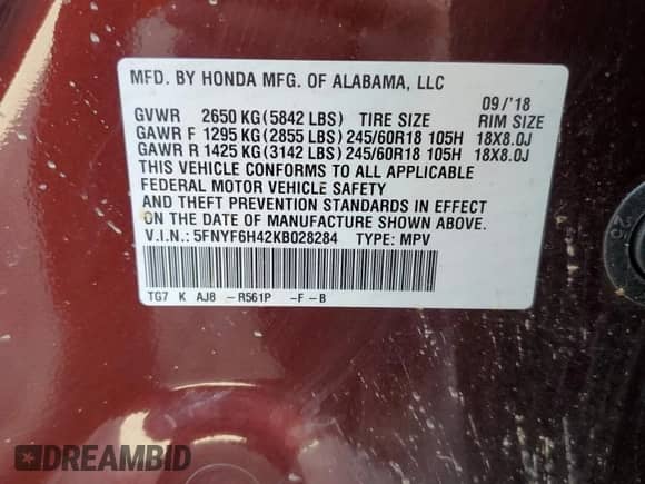 2019 Honda Pilot EX-L z VIN 5FNYF6H42KB028284, wystawiony jako Copart lot #84472905 z przebiegiem 138 609 mil mil oraz Szkoda całkowita • Salvage title. Historia ofert i sprzedaży dostępna na DreamBid. Obrazek 13.