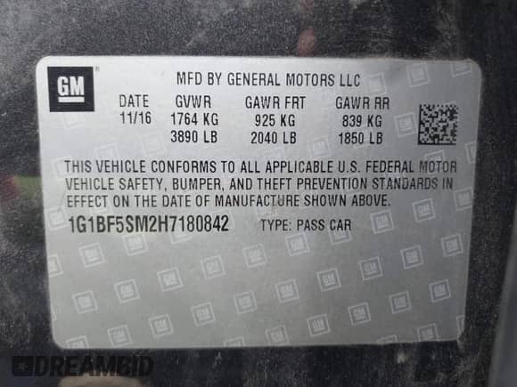 2017 Chevrolet Cruze Premier с VIN 1G1BF5SM2H7180842, выставлен на аукционе IAAI как лот 42476281 с пробегом 144 765 миль миль и . История ставок и продаж доступна на DreamBid. Изображение 9.