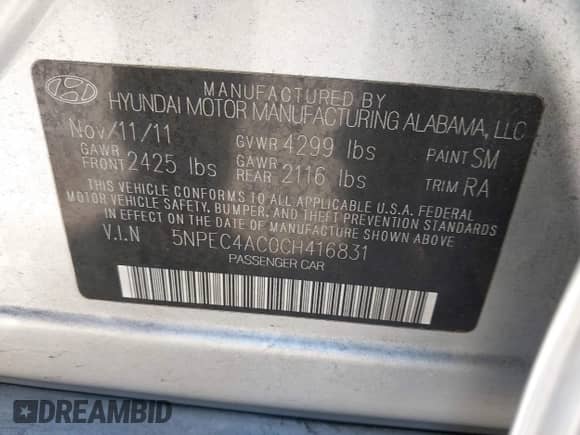 2012 Hyundai Sonata SE с VIN 5NPEC4AC0CH416831, выставлен на аукционе IAAI как лот 43494207 с пробегом 89 296 миль миль и . История ставок и продаж доступна на DreamBid. Изображение 9.