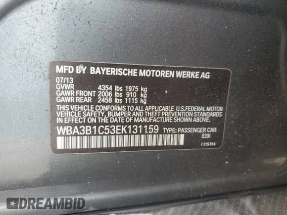 2014 BMW 3 Series 320i с VIN WBA3B1C53EK131159, выставлен на аукционе Copart как лот 70252655 с пробегом 121 810 миль миль и Списание • Salvage title. История ставок и продаж доступна на DreamBid. Изображение 12.