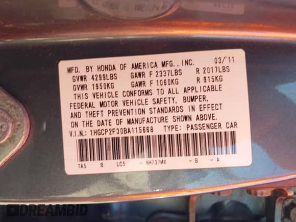 2011 Honda Accord LX с VIN 1HGCP2F30BA115668, выставлен на аукционе IAAI как лот 43345710 с пробегом 141 952 миль миль и . История ставок и продаж доступна на DreamBid. Изображение 9.