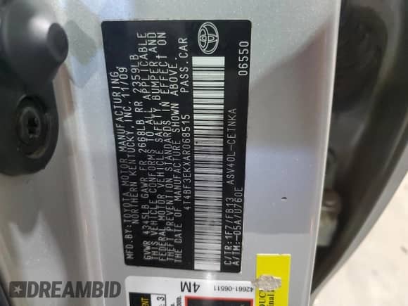 2010 Toyota Camry с VIN 4T4BF3EKXAR068515, выставлен на аукционе Copart как лот 82484135 с пробегом 168 765 миль миль и Чистый • Clean title. История ставок и продаж доступна на DreamBid. Изображение 12.