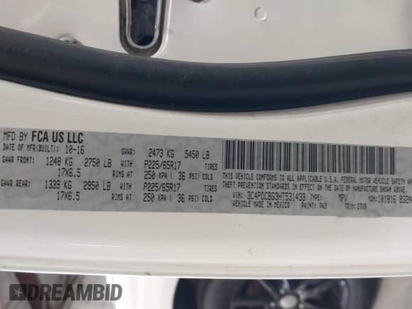 2017 Dodge Journey SXT with VIN 3C4PDCBG3HT531433, listed as a IAAI auction lot 42970462 with 186,351 mi miles and . Bid and sale history available at DreamBid. Image 9.