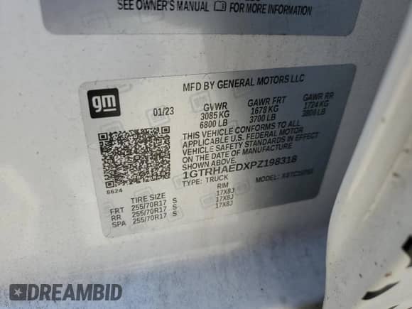2023 GMC Sierra 1500 Pro with VIN 1GTRHAEDXPZ198318, listed as a Copart auction lot 57972405 with 55,341 mi miles and Salvage title. Bid and sale history available at DreamBid. Image 12.